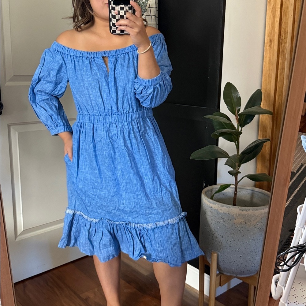 Milly Amanda Off the Shoulder 100% linen Dress. Size S